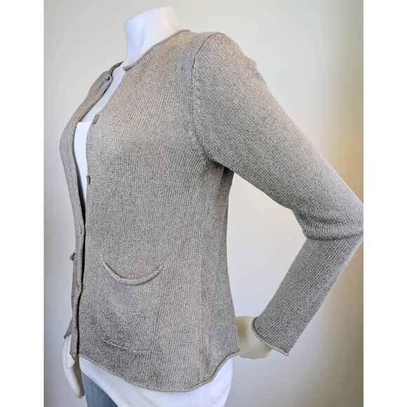 Eileen Fisher Silk Blend Button Cardigan Small Gray Knit Pockets Minimalist - Picture 2 of 10